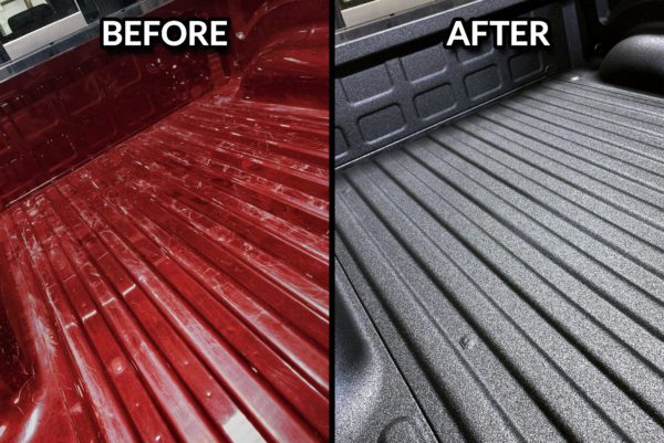 Scratched Truck Bed Before and After Autoplex Spray Bed Liner