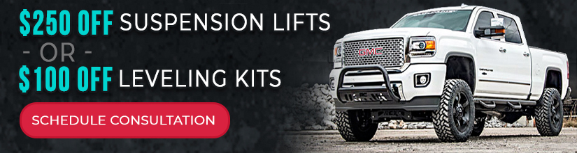 Save $250 off a truck lift kit or $100 off a leveling kit with installation. Schedule a consultation online!